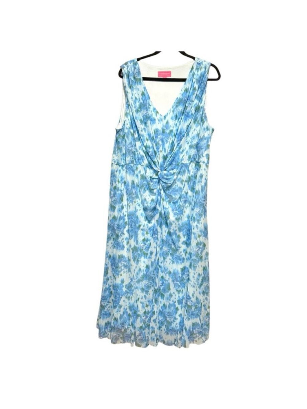 Isaac Mizrahi Sz 2X Knot Front Sleeveless Midi Length V-neck Blue Floral Dress - Picture 2 of 7